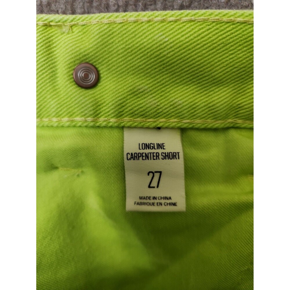 BDG Longline Carpenter Shorts Womens 27 Lime Green Raw Hem Denim NEW - Picture 10 of 12